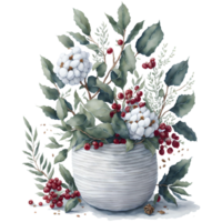 Watercolor New Year Christmas knitted planter PNG Design, Generative AI