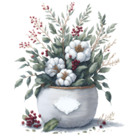 Watercolor New Year Christmas knitted planter PNG Design, Generative AI