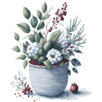 Watercolor New Year Christmas knitted planter PNG Design, Generative AI