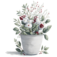 Watercolor New Year Christmas knitted planter PNG Design, Generative AI