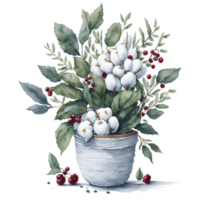 Watercolor New Year Christmas knitted planter PNG Design, Generative AI