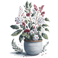 Watercolor New Year Christmas knitted planter PNG Design, Generative AI