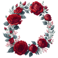 Watercolor Red Roses Wreath PNG Design, generative ai