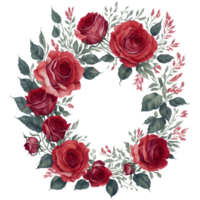 Watercolor Red Roses Wreath PNG Design, generative ai