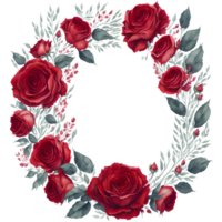 Watercolor Red Roses Wreath PNG Design, generative ai