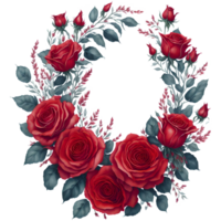 Watercolor Red Roses Wreath PNG Design, generative ai