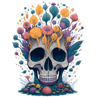 Watercolor Skull Mushroom PNG Design, Generative AI