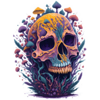 Watercolor Skull Mushroom PNG Design, Generative AI