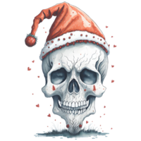 Watercolor Skull wearing Santa Hat  PNG Design, Generative AI