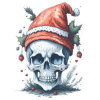 Watercolor Skull wearing Santa Hat  PNG Design, Generative AI