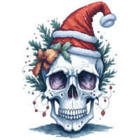 Watercolor Skull wearing Santa Hat  PNG Design, Generative AI