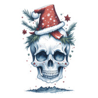 waterverf schedel vervelend de kerstman hoed PNG ontwerp, generatief ai