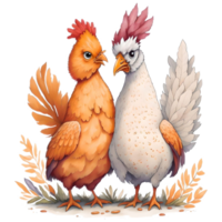 Watercolor Thanksgiving Cute Chicken and Turkey PNG Design, Generative AI