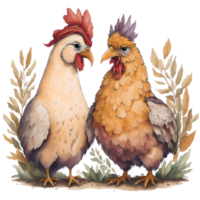 Watercolor Thanksgiving Cute Chicken and Turkey PNG Design, Generative AI