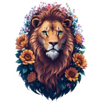 aquarelle ancien Lion tête avec fleurs png conception, génératif ai