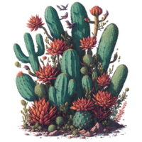 Watercolor Vivid Succulent And Cactus PNG