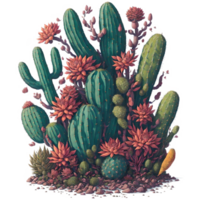 Watercolor Vivid Succulent And Cactus PNG