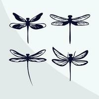 Dragonfly silhouette vector drawing set