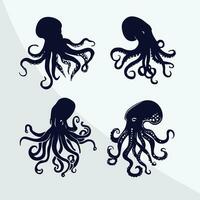 Vector drawing of a set of octopuses silhouette