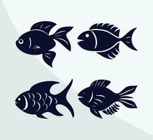 Vector drawing of a fish silhouette set