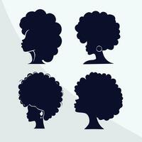 Black Power Hair Woman Silhouette Vector Drawing Set