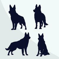 Vector drawing of a set of German shepherd dog breed silhouette