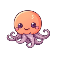 pulpo natural con un kawaii cara linda dibujos animados, ai generar png