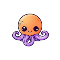 Octopus Natural with a Kawaii face cute cartoon, Ai generate png