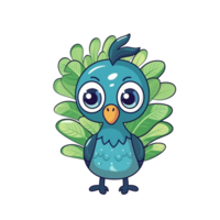 pavo real natural con un kawaii cara linda dibujos animados, ai generar png