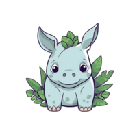 Rhino Natural with a Kawaii face cute cartoon, Ai generate png