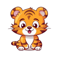 Tigre natural con un kawaii cara linda dibujos animados, ai generar png