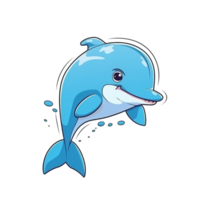 Dolphin Natural with a Kawaii face cute cartoon, Ai generate png