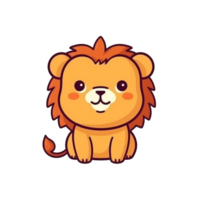 Lion Naturel avec une kawaii visage mignonne dessin animé, ai produire png