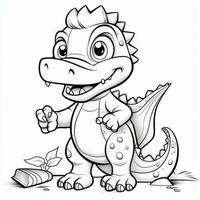 illustration outline drawing white background cartoon cute dinosaur to coloring, character games app mobile, generative ai photo