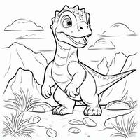 illustration outline drawing white background cartoon cute dinosaur to coloring, character games app mobile, generative ai photo