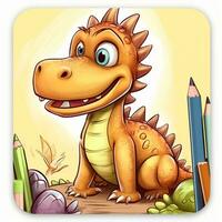 illustration outline drawing white background cartoon cute dinosaur to coloring, character games app mobile, generative ai photo