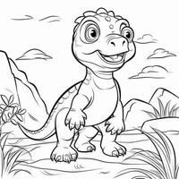 illustration outline drawing white background cartoon cute dinosaur to coloring, character games app mobile, generative ai photo