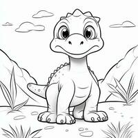 illustration outline drawing white background cartoon cute dinosaur to coloring, character games app mobile, generative ai photo