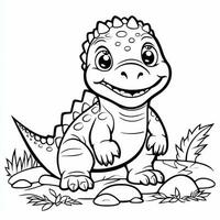 illustration outline drawing white background cartoon cute dinosaur to coloring, character games app mobile, generative ai photo