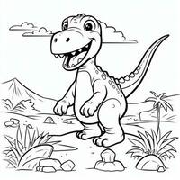 ilustración contorno dibujo blanco antecedentes dibujos animados linda dinosaurio a colorante, personaje juegos aplicación móvil, generativo ai foto