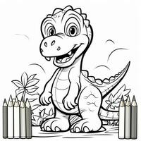 illustration outline drawing white background cartoon cute dinosaur to coloring, character games app mobile, generative ai photo