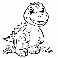 illustration outline drawing white background cartoon cute dinosaur to coloring, character games app mobile, generative ai photo