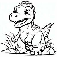 illustration outline drawing white background cartoon cute dinosaur to coloring, character games app mobile, generative ai photo