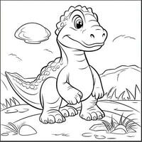 illustration outline drawing white background cartoon cute dinosaur to coloring, character games app mobile, generative ai photo