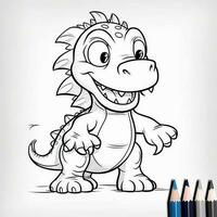 illustration outline drawing white background cartoon cute dinosaur to coloring, character games app mobile, generative ai photo