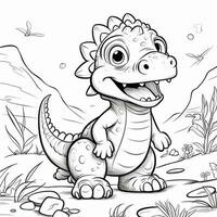 illustration outline drawing white background cartoon cute dinosaur to coloring, character games app mobile, generative ai photo