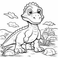 illustration outline drawing white background cartoon cute dinosaur to coloring, character games app mobile, generative ai photo
