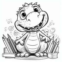 illustration outline drawing white background cartoon cute dinosaur to coloring, character games app mobile, generative ai photo