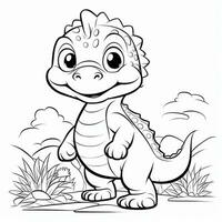 illustration outline drawing white background cartoon cute dinosaur to coloring, character games app mobile, generative ai photo