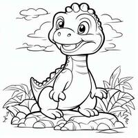 illustration outline drawing white background cartoon cute dinosaur to coloring, character games app mobile, generative ai photo